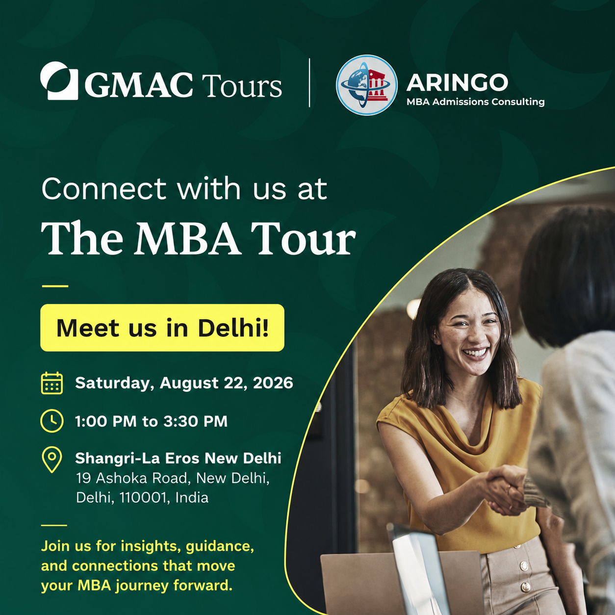 Invitation to Meet ARINGO MBA Admissions Team at The MBA Tour in New Delhi